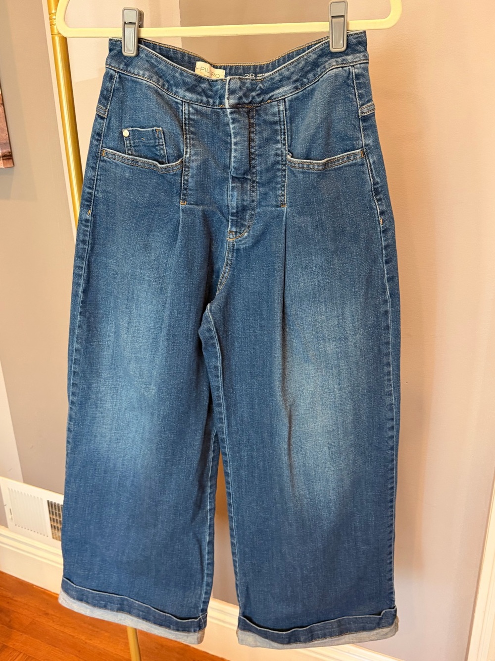 Anthropologie Pilcro Wide-Leg Cropped Jeans in Medium Blue